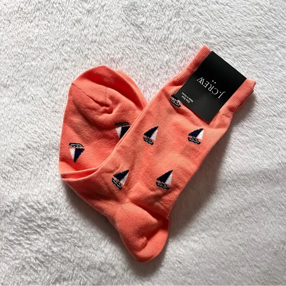 J.Crew Men's Nautical Sailboat Orange Printed Graphic Preppy Socks  NWT